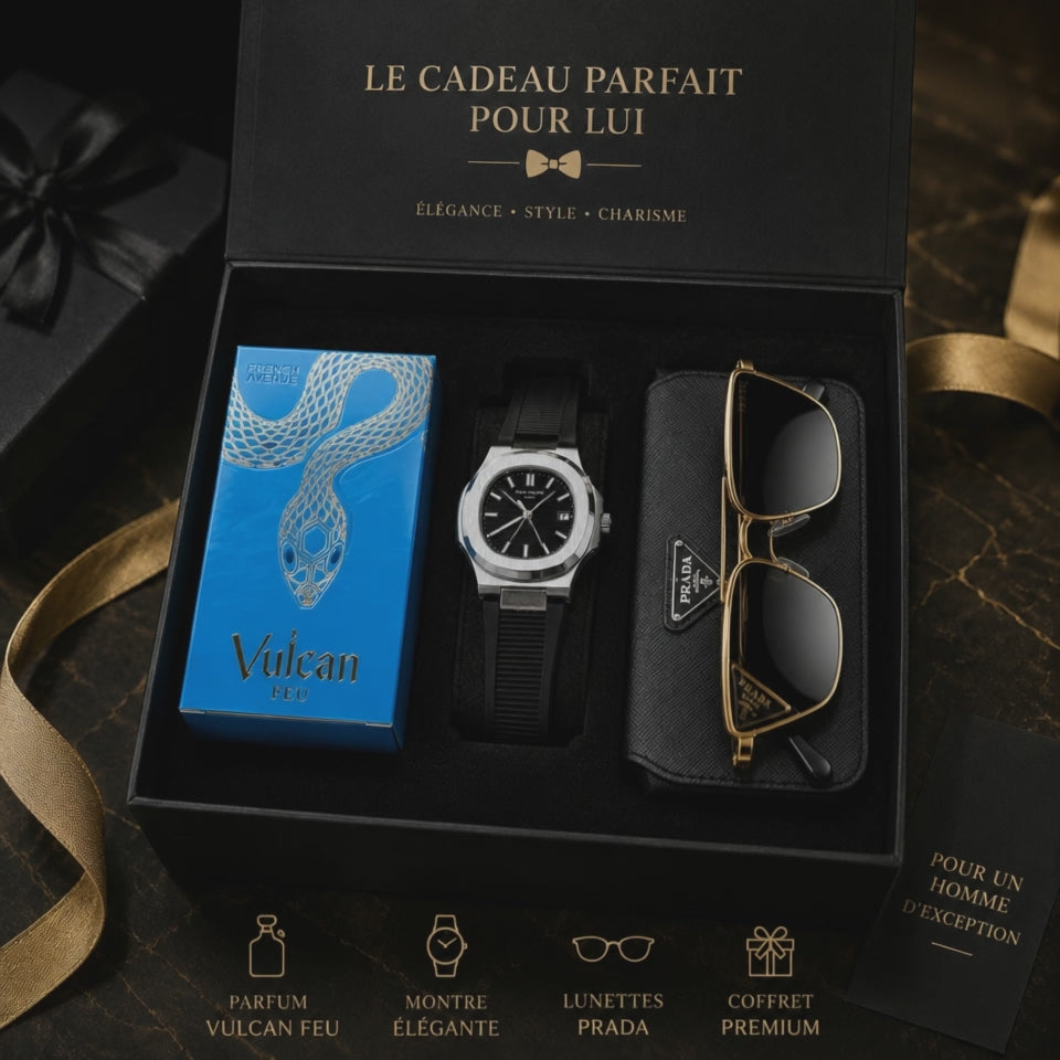 Coffret Cadeau Homme Prestige – Vulcan Feu, Montre &amp; Lunettes